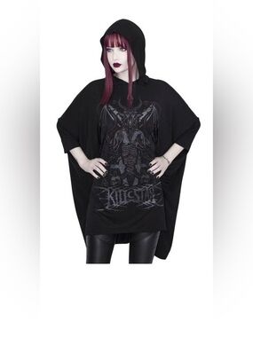 Killstar Black Gothic Hooded Tunic with Dark Graphic Print